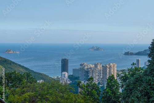 Brazil: the postcard skyline of Rio de Janeiro seen from Rocinha, the most famous favela of the city, with view of mountains, skyscrapers, lagoon, Guanabara Bay and Atlantic Ocean © Naeblys