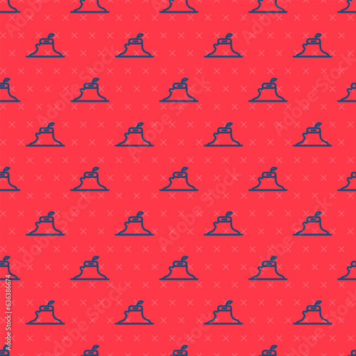 Blue line Tree stump icon isolated seamless pattern on red background. Vector