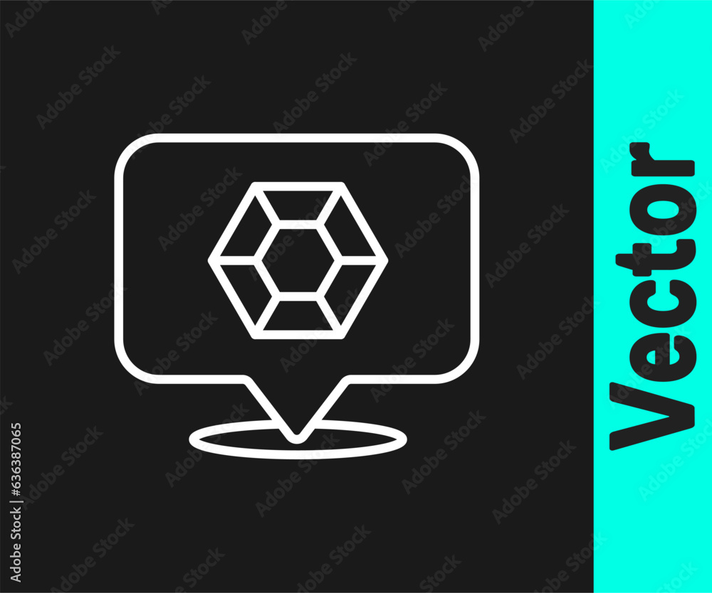 White line Gem stone icon isolated on black background. Jewelry symbol. Diamond. Vector White line Gem stone icon isolated on black background. Jewelry symbol. Diamond. Vector