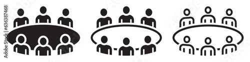Set of business meeting icon. Collaboration and teamwork symbols, brainstorming, conference, Concilium, team business meeting. Group people, people at the table. Vector.