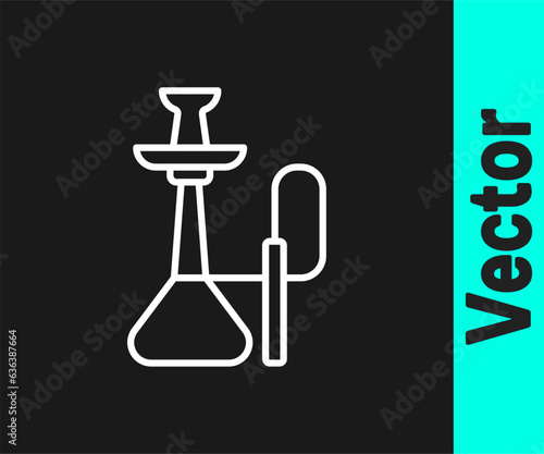 White line Hookah icon isolated on black background. Vector