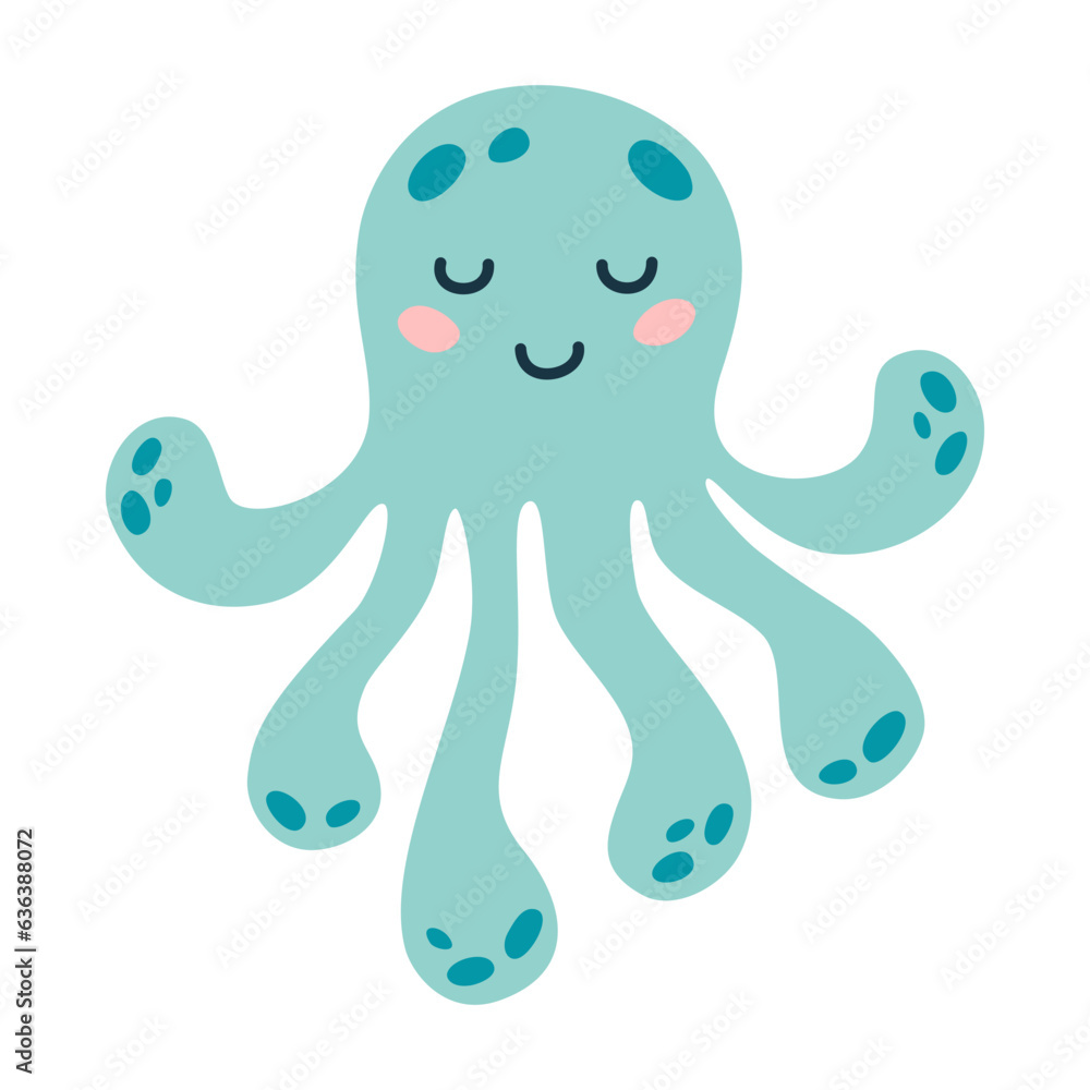 Cartoon baby octopus on isolated white background. Character of the sea animals for the logo, mascot, design. Cartoon baby octopus on isolated white background. Character of the sea animals for the logo, mascot, design.