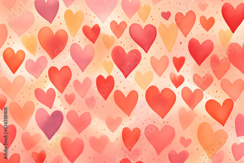 Heart Valentine Background in hand-drawn style  colorful red and pink hearts. Generative AI.