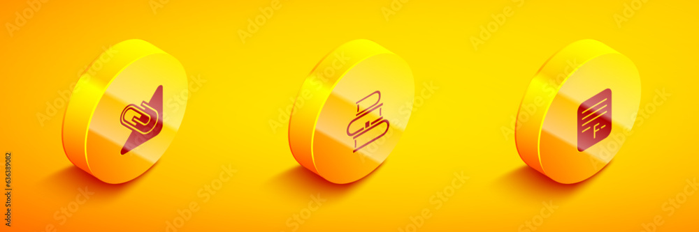 Set Isometric Paper clip, Book and Exam paper with incorrect answers icon. Vector Set Isometric Paper clip, Book and Exam paper with incorrect answers icon. Vector