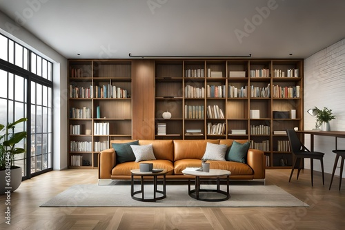 Bookcase with books in a modern house