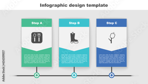 Set Fork and spoon, Waterproof rubber boot and Marshmallow stick. Business infographic template. Vector