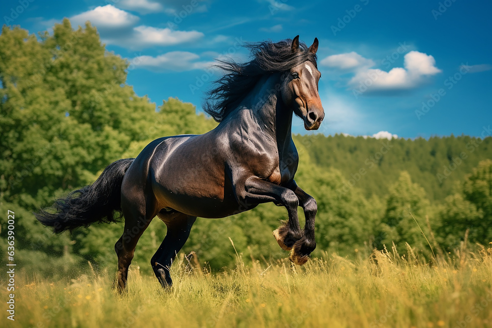 A beautiful horse running free in nature, freedom A beautiful horse running free in nature, freedom