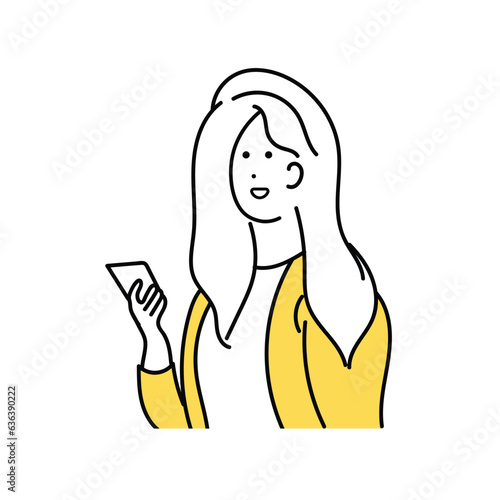 携帯電話を操作するビジネスウーマンのイラスト素材