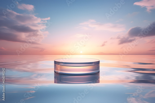 podium on water background. Show case for natural cosmetic products ai generated