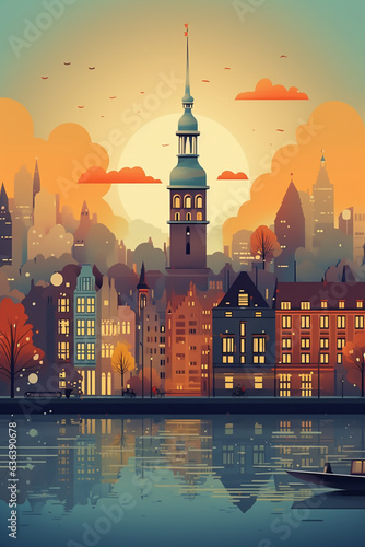 Travel Illustration of the city Hamburg in Germany