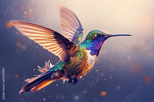 Colorful hummingbird with sparkles and a blurry background