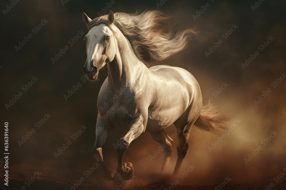 A beautiful horse running free in nature, freedom A beautiful horse running free in nature, freedom