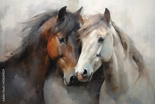 painted canvas of a couple of horses  white background