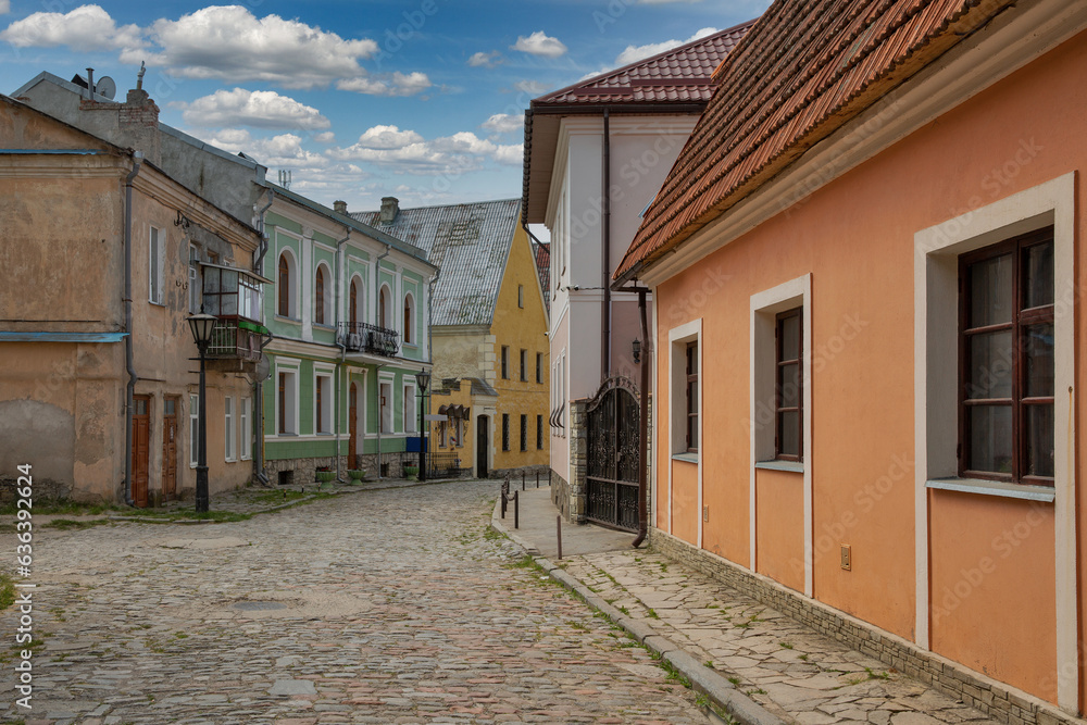 Narrow street in Kamianets-Podilskyi, Ukraine.