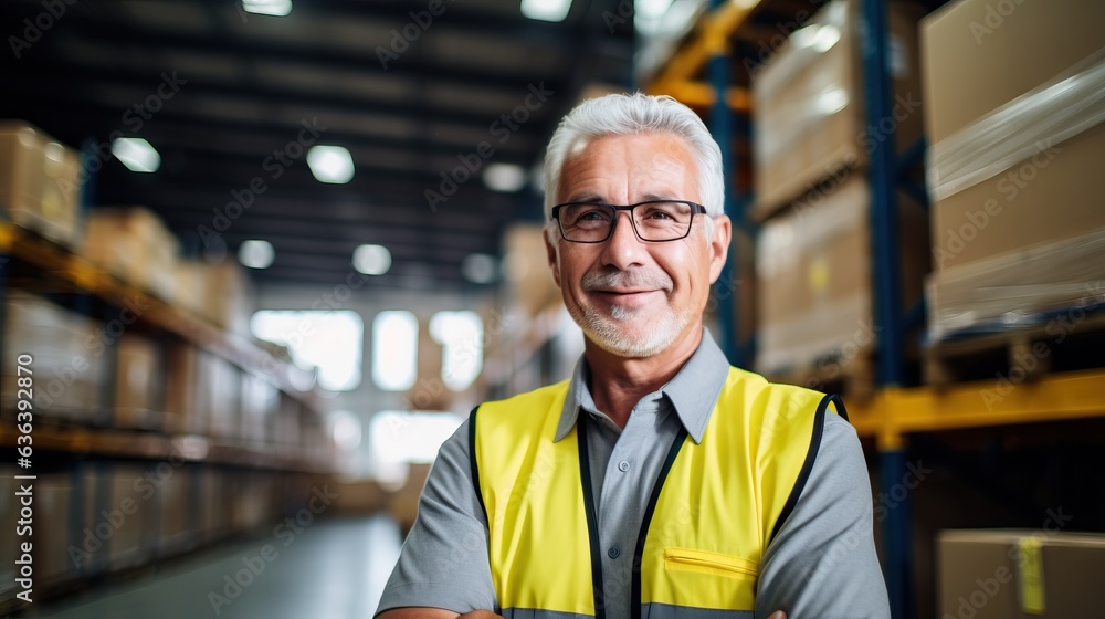 portrait of a senior man at work in warehouse, copy space portrait of a senior man at work in warehouse, copy space
