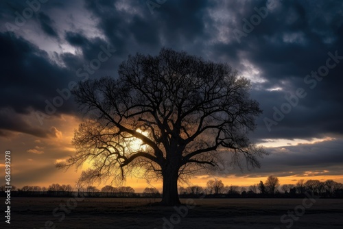 Lone oak under golden rays, city in the background., generative IA © JONATAS
