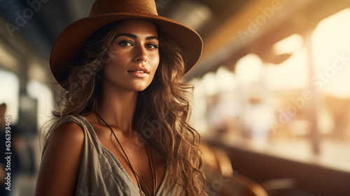 Beautiful woman wearing hat during travel at summer time