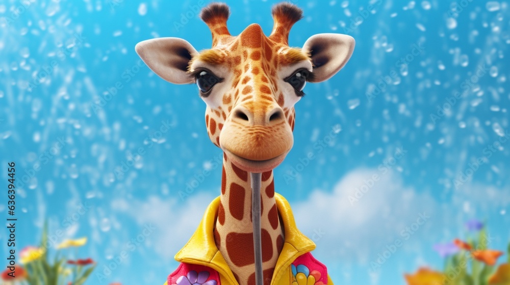 Fototapeta premium childrens illustration baby bear dressed in brightly.Generative AI