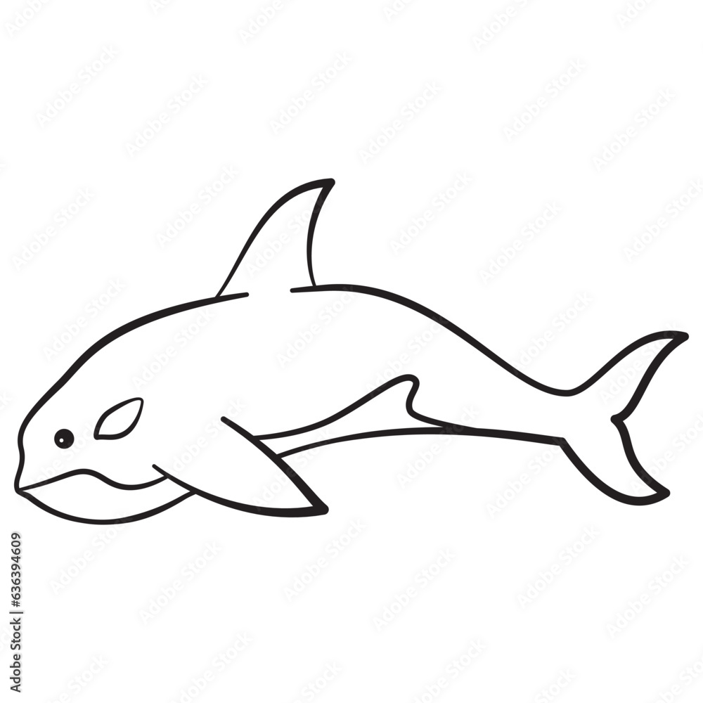 Killer whale outline vector illustration.Hand drawn killer whale.Underwater world.Marine life.Isolated on white background. Killer whale outline vector illustration.Hand drawn killer whale.Underwater world.Marine life.Isolated on white background.