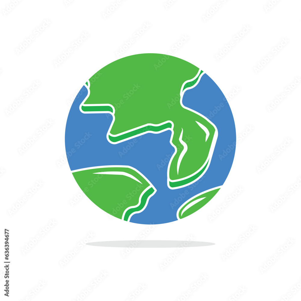 simple planet earth icon with shadow. concept of trip around the world, orbit, environment, air line badge, geo. flat style trend modern logotype graphic design vector illustration on white background simple planet earth icon with shadow. concept of trip around the world, orbit, environment, air line badge, geo. flat style trend modern logotype graphic design vector illustration on white background