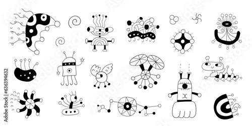 microbes monsters hand drawn funny characters   vector background for kids