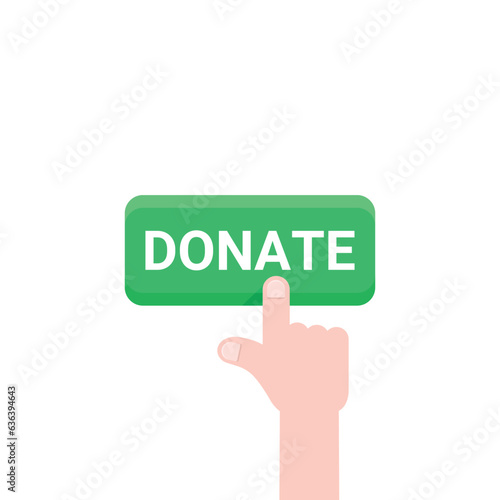 hand push on donate green button. concept of beneficence sign or financial sponsorship for human rights. cartoon style trend modern simple logo graphic art design isolated on white background