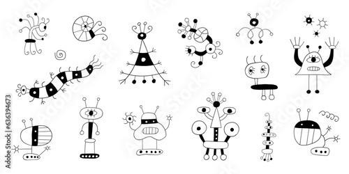 microbes monsters hand drawn funny characters , vector background for kids