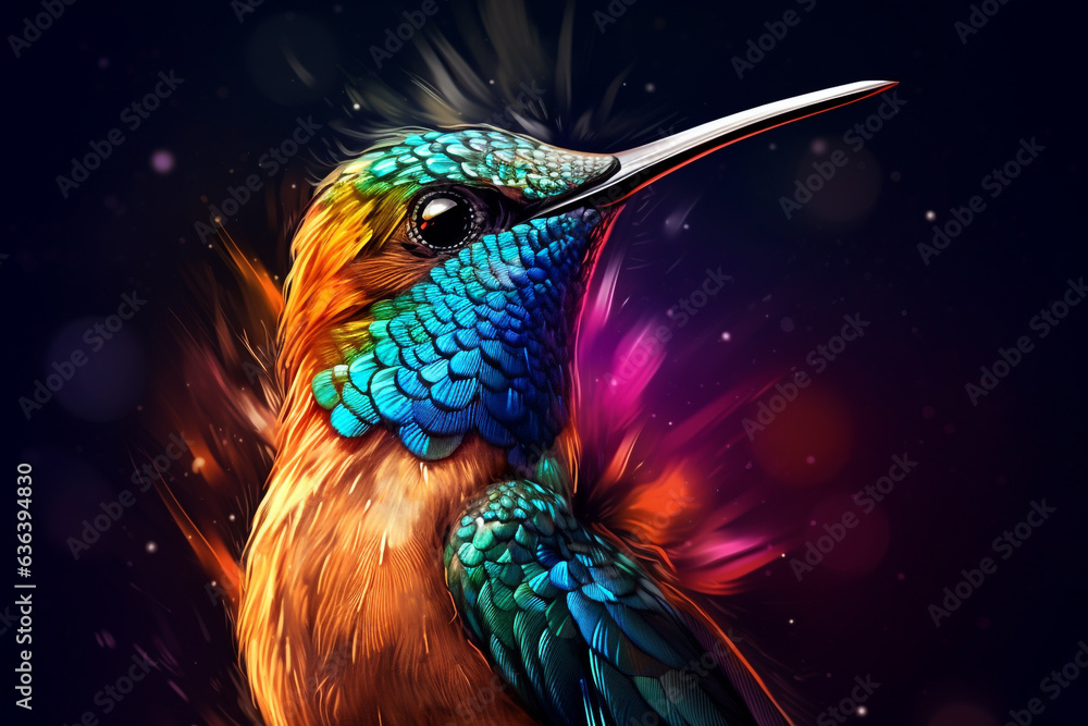 Obraz premium Colorful humming-bird with beautiful nuances, background