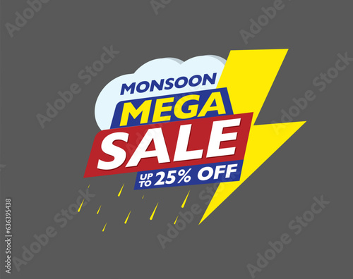 Monsoon Mega offer concept vector illustration. Discount offer with monsoon element thunder and cloud
