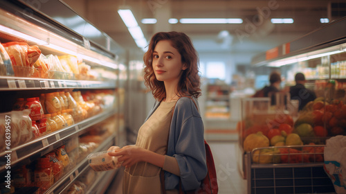 A beautiful pregnant woman in the grocery shop, Generative Ai