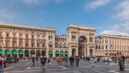 Wallpaper Mural Panorama showing horse statue with Milan Cathedral and historic buildings timelapse. Duomo di Milano is the cathedral church located at the Piazza del Duomo square in Milan city in Italy Torontodigital.ca