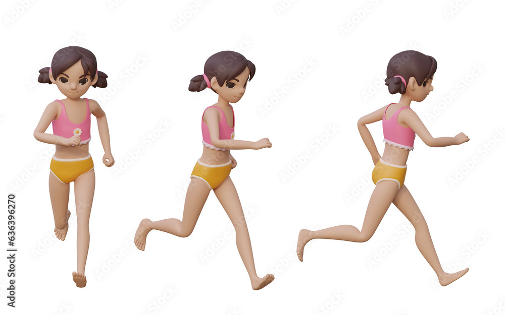 3D render girl poses running 3D render girl poses running