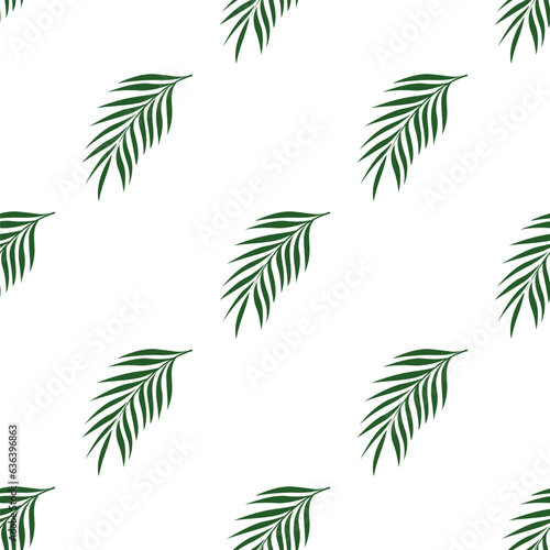 Green palm leaves isolated on white background is in Seamless pattern - vector illustration