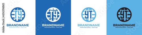 Letter TY and YT Globe Logo Set, suitable for any business with TY or YT initials.