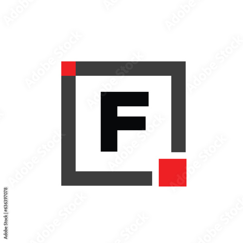 F company name with Square icon. F red square monogram.