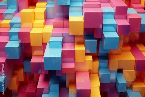 Abstract 3d rendering of chaotic colorful cubes. Cubes background.