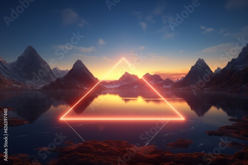 Futuristic technology background with glowing triangle. 3D Rendering