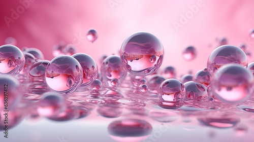 Fototapeta Naklejka Na Ścianę i Meble -  Beauty collagen skin serum and vitamin illustration, generative ai hyaluronic acid molecules abstract background