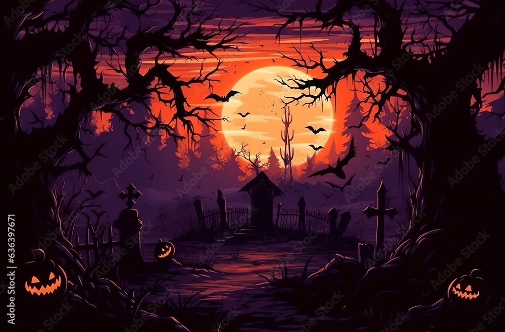 Halloween castle background, generative ai