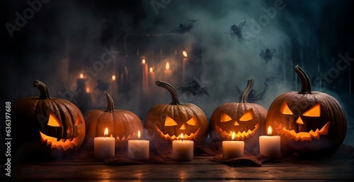 Halloween pumpkins background, generative ai