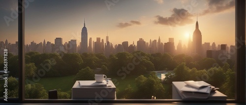 Wallpaper Mural Office view of a square in futuristic downtown Philadelphia,  business appartment in the city with a clear view of the pond in front of  it and tall skyscrapers in the distance Torontodigital.ca