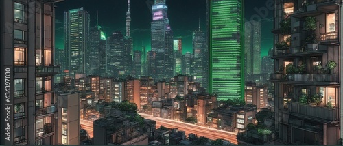 Wallpaper Mural Close view of apartments in a busy Futuristic Megalopolis at night, with tall skyscrapers all around and busy streets Torontodigital.ca