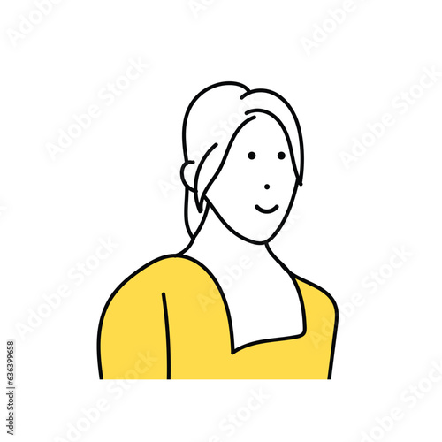 笑顔で指差しをする女性のシンプルな線画イラスト