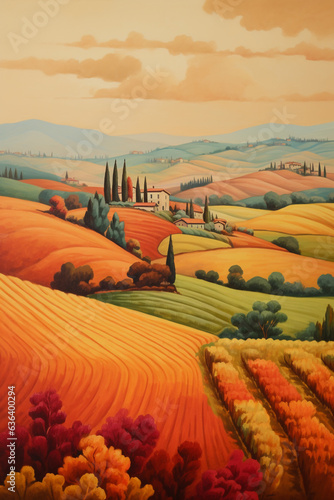 Tuscany Italy Painting during summer, mediterran art © Alicia