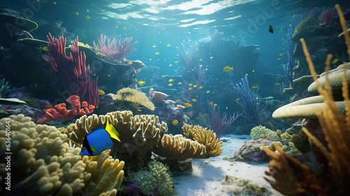 Underwater world. Coral reef and fishes in Red sea at Egypt. Generative AI