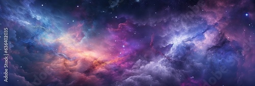 A sweeping vista of the midnight sky  adorned with the Milky Way and stars against a velvety backdrop. The universe teems with nebulous wonders  galaxies  background   abstract background