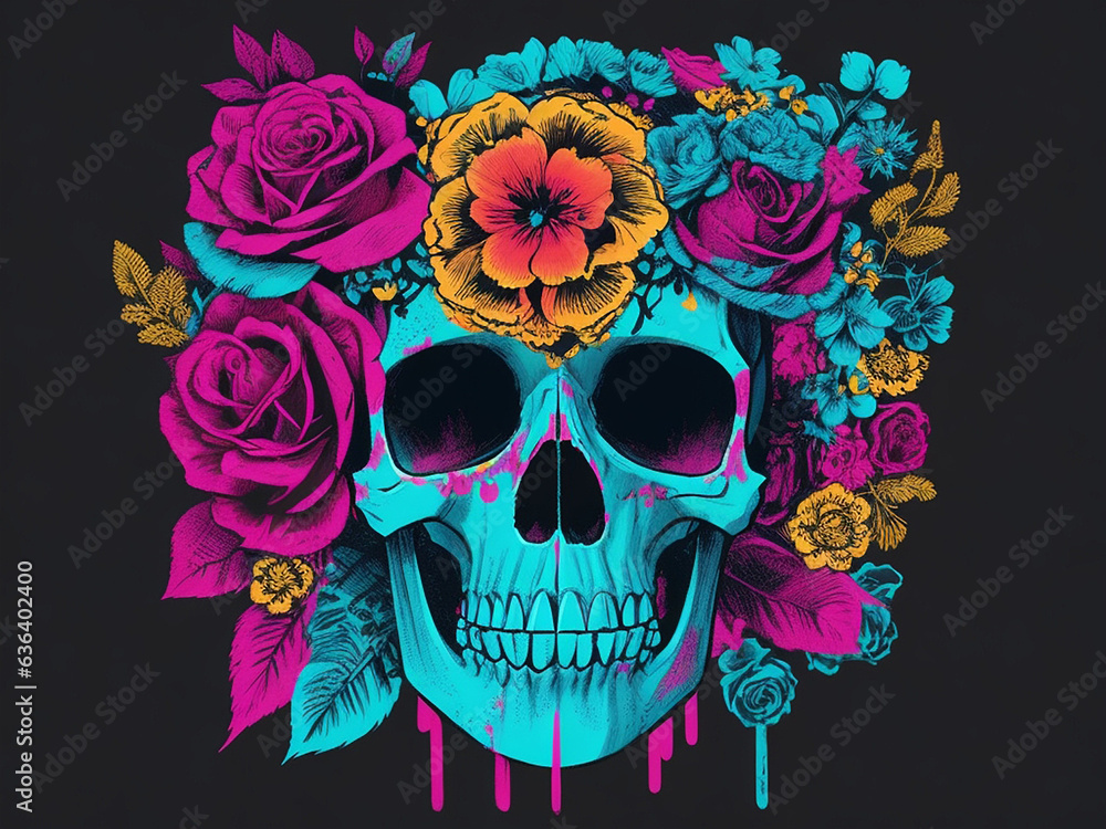 skull and flowers. Generative AI