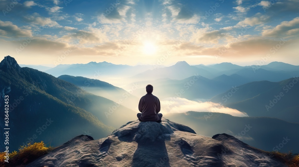Mountain Peak Meditator: A mountain peak meditator finds serenity at the summit