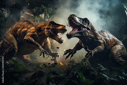 dinosaur scene of the two dinosaurs fighting © artem