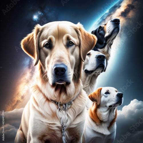 Generative AI image of  four hound dogs.